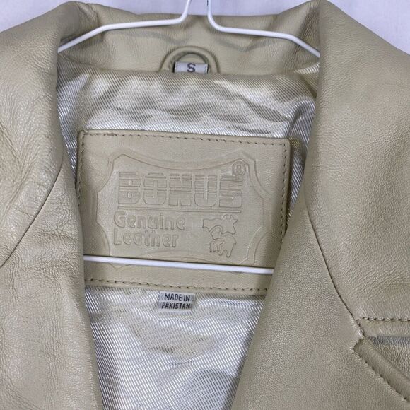 Bonus Italian Fashion Genuine Leather Cream Coat Size Small - Picture 10 of 13